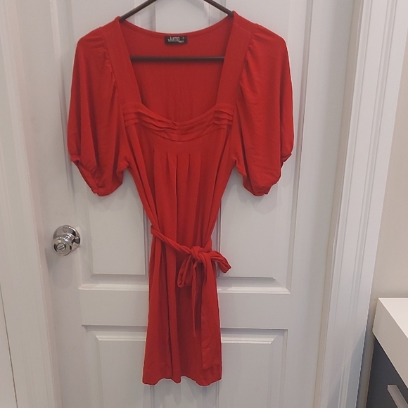 Jump Red Mini Dress with Tie Waist - Picture 3 of 9